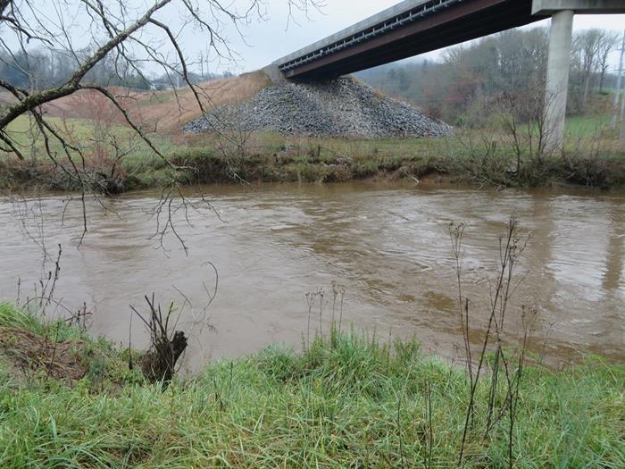Abundant rainfall recently has produced a muddy Little Tennessee River.