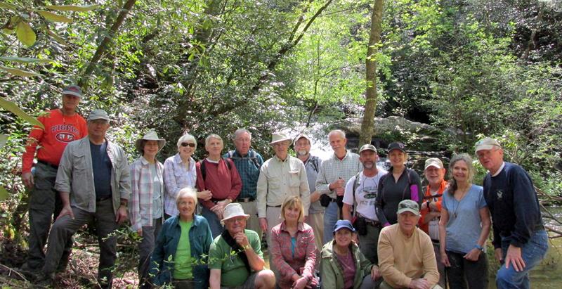 The OFHC gang for today's hike. (l-r) Front - Jeanne O'Connor, Joe Collins, Sandy Robson, Greta Driggers, Vic Robson, (l-r) back - Jim Driggers, Bill Hunt, Karen Brown, June Bellamy, John Bellamy, Tim Hale, Dick Metzgar, Phillip Hale, Mike Bell, Clay Masur, Nancy Masur, Bob Magee, Carole Wintle and Tony Presley.