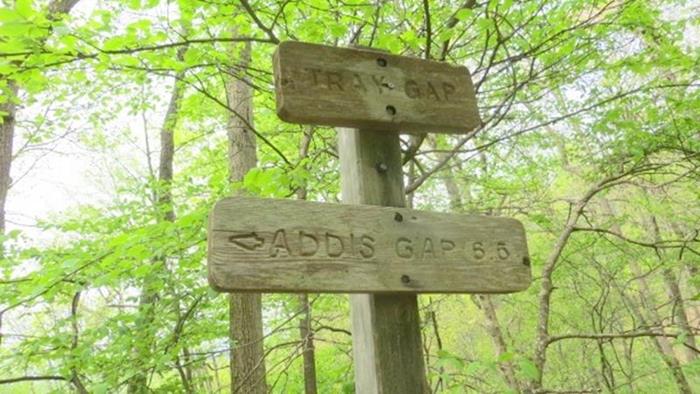 Trail marker at the base of Tray Mt.