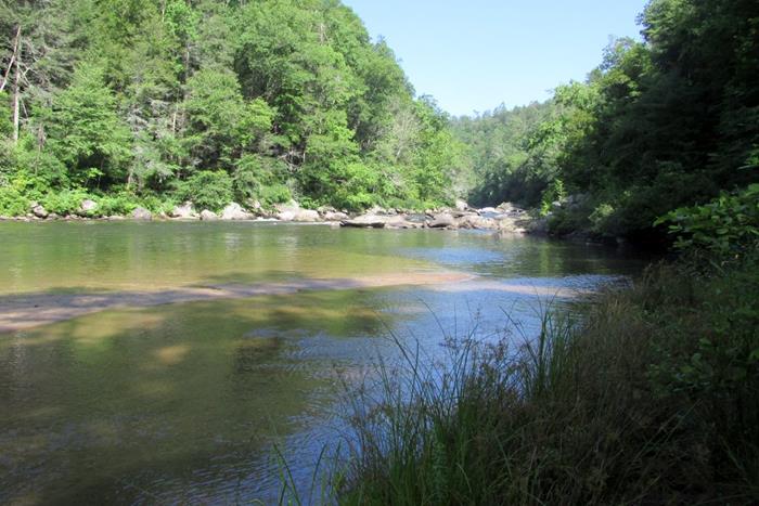 The Chattooga River empties into Tugalo Lake a short distance below this point.