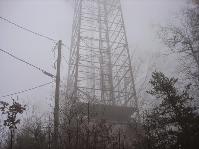 One of the fogged-in towers on Currahee.