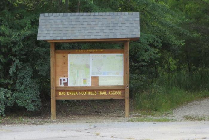 We take the short drive down to the Bad Creek parking area and hike the access trail to the Foothills Trail.