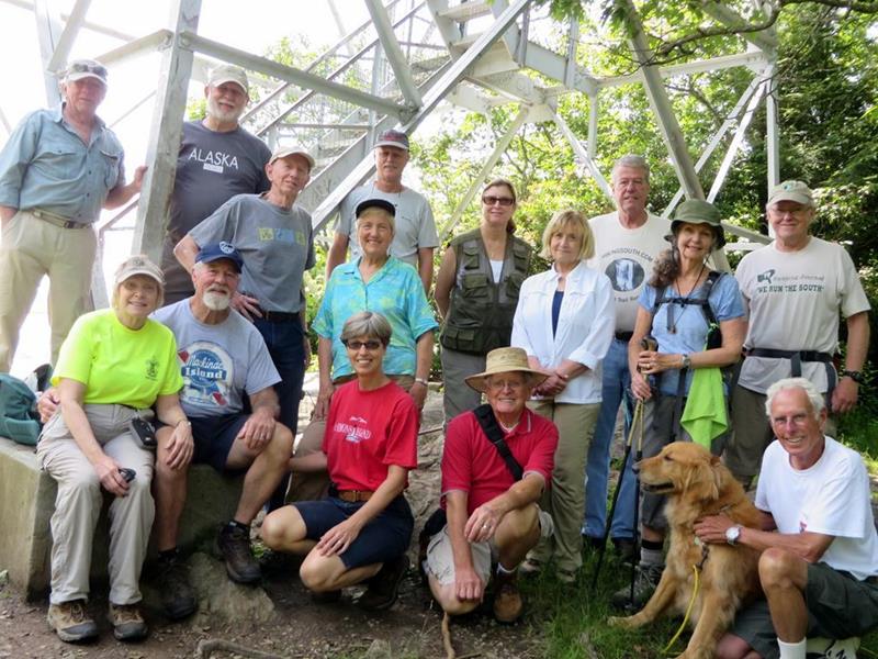 The OFHC gang for today's hike. (l-r) Vic Robson Geri Barrios, Wayne Barrios, Bob Magee, Bob Magee, Phil Brownrigg, Malivia Swanson, Jeanne O'Connor, Jim Driggers, Greta Driggers, Joe Collins, Sandy Robson, Chuck Crisp, Carole Wintle, Tony Presley, Mike Jones and "Barney" .