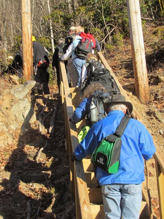 Headed up the new stairs leading from the highway up onto the trail.