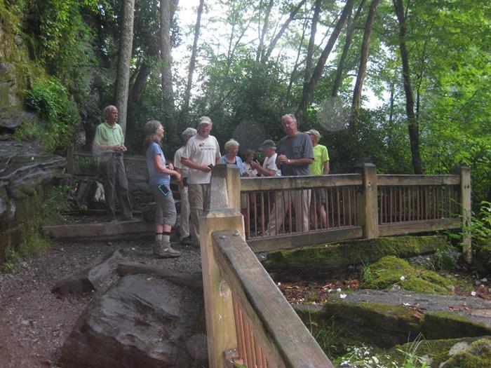 At the observation area on the other side of the falls.