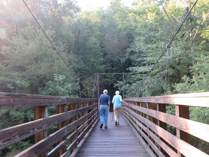 Crossing the suspension bridge on the Shortline Trail.