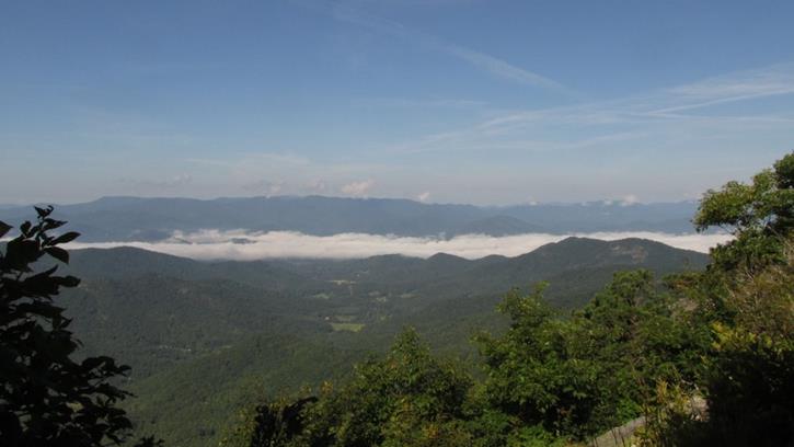 We arrive at Jones Knob for great mountain views with low hanging clouds.