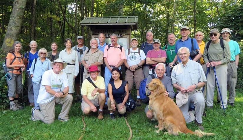 The OFHC gang for today's hike. (l-r front) Tony Presley, Joe Collins, Trushna Nadig, Mike Jones & "Barney" and Dick Metzgar. (l-r standing) Carole Wintle, Suzanne Belflower, Pam Euliss, Greta Driggers, Karen Brown, Jim Driggers, Ronnie Johns, Mike Bell, Chuck Crisp, Bob Magee, Tim Hale, Vic Robson, Stephen Gales, Phil Brownrigg, Jack Jacobi, George Otis and John Otis.