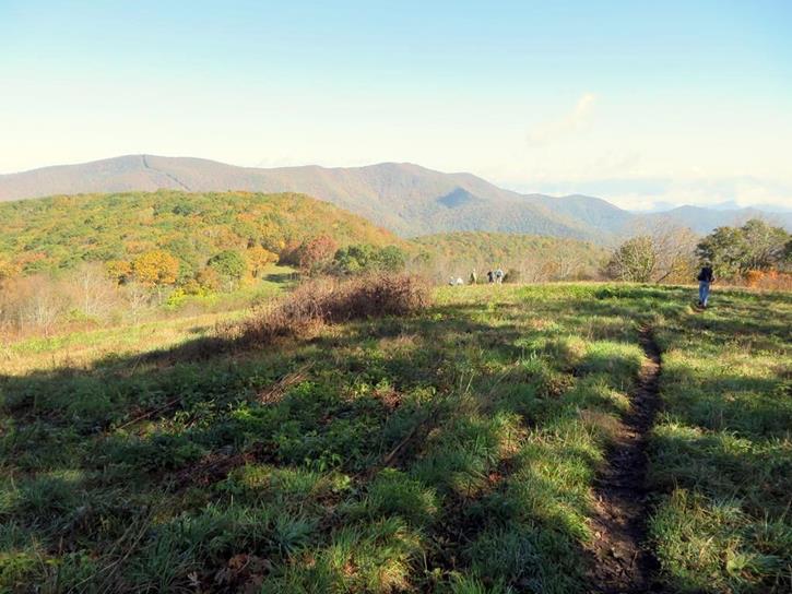 Looking across, Wayah Bald is the mountain in the center.