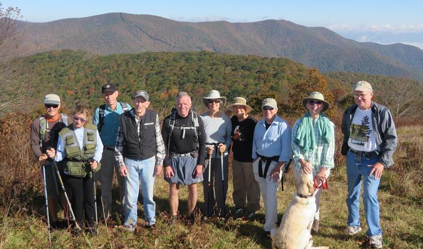 The OFHC gang for today's hike. (l-r) Jim Driggers, Greta Driggers, Mike Bell, Phil Brownrigg, Stephen Gales, Karen Brown, Jeanne O'Connor, Vic Robson, Lynne Wilson with "Angus" and Tony Presley.