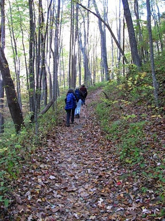 Climbing the long slope up to the Appalachian Trail and Blood Mountain.