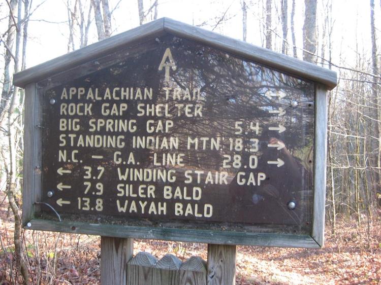 The trail sign at Rock Gap