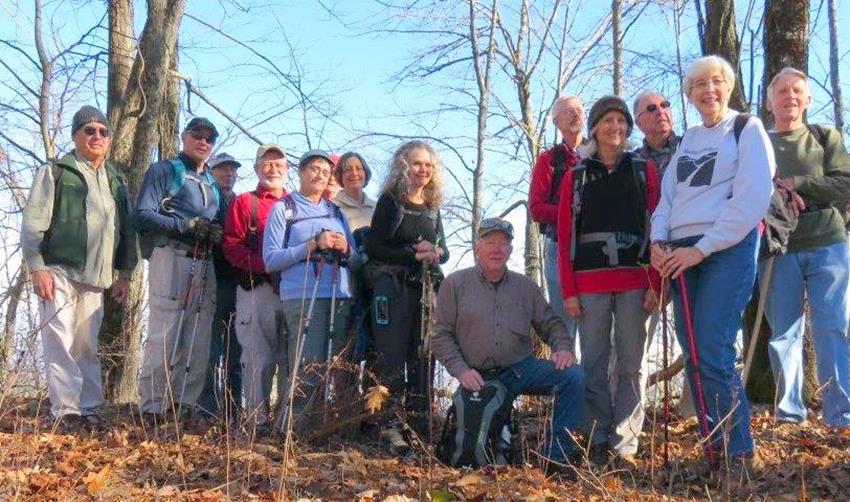 The OFHC gang for today's hike. (l-r) Bill Hunt, Joe Raguckas, Phil Brownrigg, Bob Magee, Mary Lu Norton, Joe Collins, Karen Brown, Carole Wintle, Vic Robson, Dave Norton, Suzanne Belflower, Tim Hale, June Bellamy and John Bellamy.