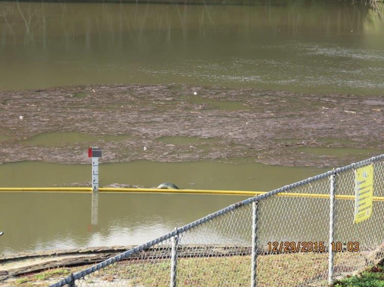 As we pass the swiming area, we see that lots of debris has washed into the lake.