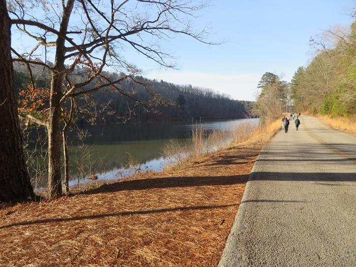 The the trail follows the park road for a short distance past the boat ramp.