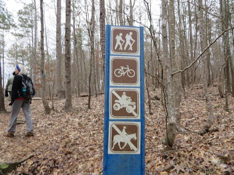 The trail is marked with blue blazes and an occasional trail marker.