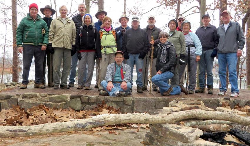 The OFHC gang for today's hike. (l-r) David Hinson, Mike Bell, Dick Metzgar, Dave Norton, Suzanne Belflower, Tim Hale, Carolyn Wright, Bruce O'Connor, Joe Collins, Vic Robson, Bob Magee, Malivia Swanson, Mary Lu Norton, Jack Jacobi, Jean O'Connor, Phil Brownrigg and Tony Presley.