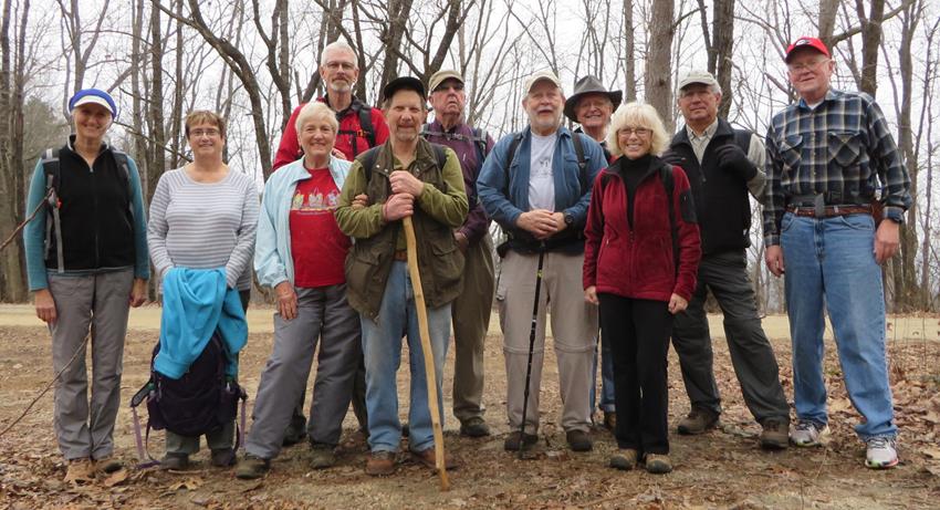 The OFHC gang for today's hike. (l-r) Suzanne Belflower, Mary Lu Norton, Jean O'Connor, Dave Norton, Bruce O'Connor, Tim Hale, Bob Magee, Joe Collins, Pam Euliss, Bill Hunt and Tony Presley.