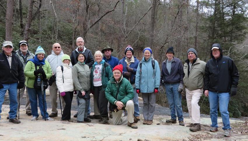 The OFHC gang for today's hike. (l-r) Vic Robson, Bob Magee, Kanchan Garg, Jack Jacobi, Pam Euliss, Dave Norton, Mary Lu Norton, Jean O'Connor, Tim Hale, David Hinson, Joe Collins, Suzanne Belflower, Phil Brownrigg, Bill Hunt and Tony Presley.