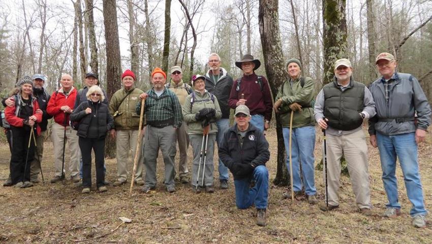 The OFHC gang for today's hike. (l-r) Carole Wintle, Jack Wintle, Jack Jacobi, Phil Brownrigg, Pam Euliss, David Hinson, Roger Roy, Tim Hale, Mary Lu Norton, Dave Norton, Vic Robson, Mike Bell, John Bellamhy, Bob Magee and Tony Presley.