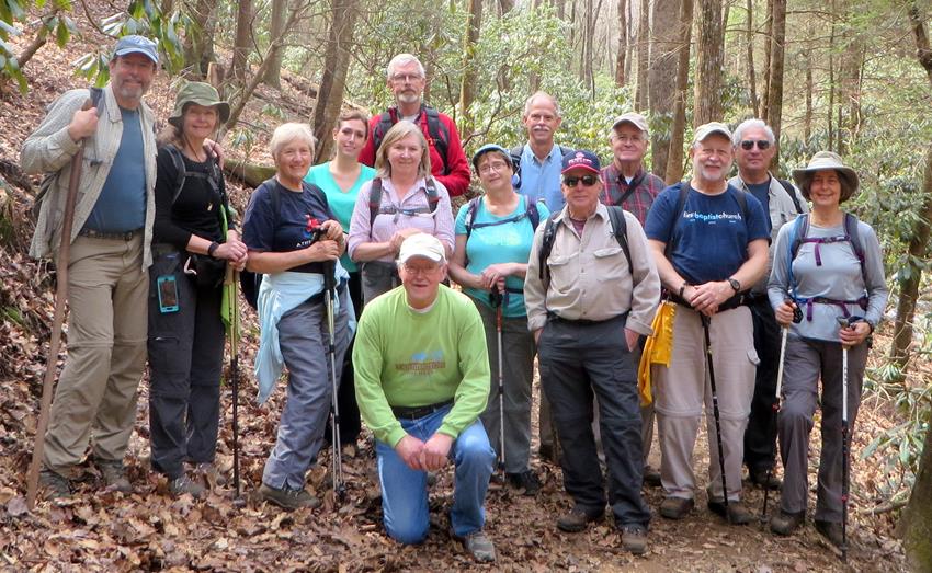 The OFHC gang for today's hike. (l-r) Jack Wintle, Carole Wintle, Jeanne O'Connor, Beth Norton, Dave Norton, Angela Evans, Tony Presley, Mary Lu Norton, Mike Bell, Vic Robson, David Hinson, Bob Magee, Bill Hunt and Karen Brown. NOT PICTURED : Stephen Gales, Tim Hale and Roger Roy.