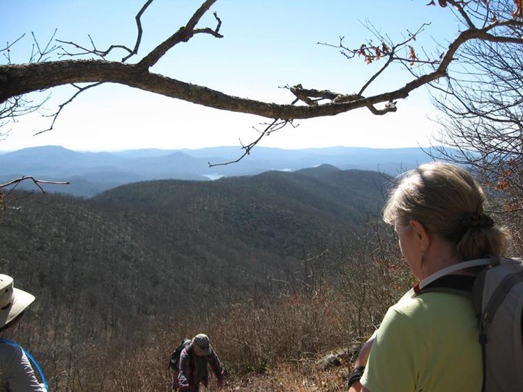 View from the vista where you can see Lake Burton nestled in the mountain valley.