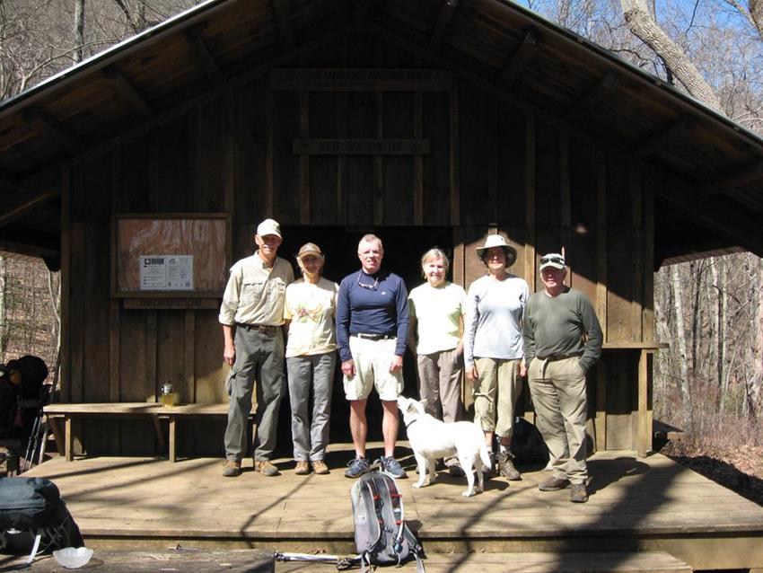 The OFHC gang for today's hike. (l-r) Mike Bell, Suzanne Belflower, Stephen Gales, "Cotton Tail", Angela Evans, Karen Brown and Vic Robson.