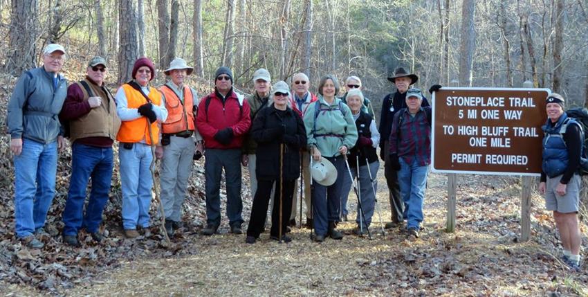 The OFHC gang for today's hike. (l-r) Tony Presley, Ray Clark, Joe Collins, Dick Metzgar, Bill Hunt, David Hinson, Marsha Tiesler, Jack Jacobi, Karen Brown, Jeanne O'Connor, John Bellamy, Mike Bell, Vic Robson and Stephen Gales.