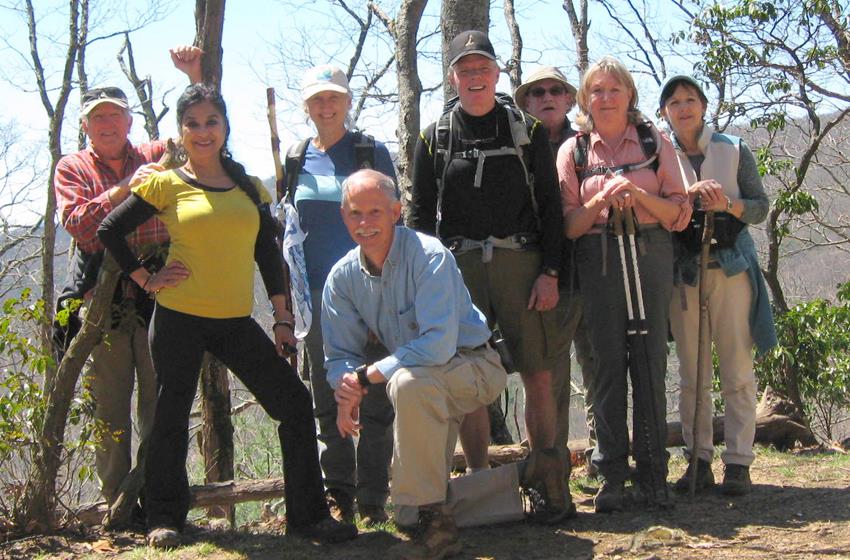 The OFHC gang for today's hike. (l-r) Vick Robson, Trushna Nadig, Suzanne Belflower, Mike Bell, Stephen Gales, Ray Clark, Angela Evans and Jenny Bell.