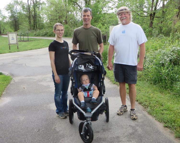 Our youngest hiker! Niko Smith with granddad Gerald Richardson, mom Sarah Smith and Scott Arnold.