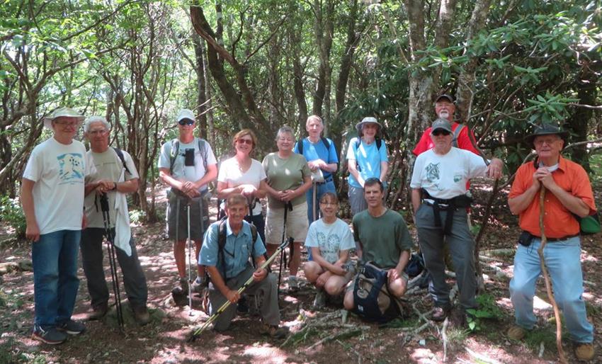 The OFHC gang for today's hike. (l-r front) Bob Browe, Doris Richardson, Gerald Richardson, Vic Robson and Joe Collins. (l-r back) Tony Presley, Bill Hunt, Jim Driggers, Greta Driggers, Deena Johns, John Bellamy, June Bellamy and John Anderson. (Not Pictured Mike Jones and "Barney").