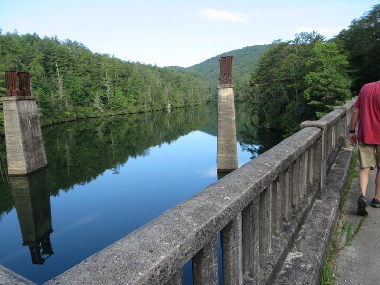 Beautiful Tallulah Lake with the old railroad piers.