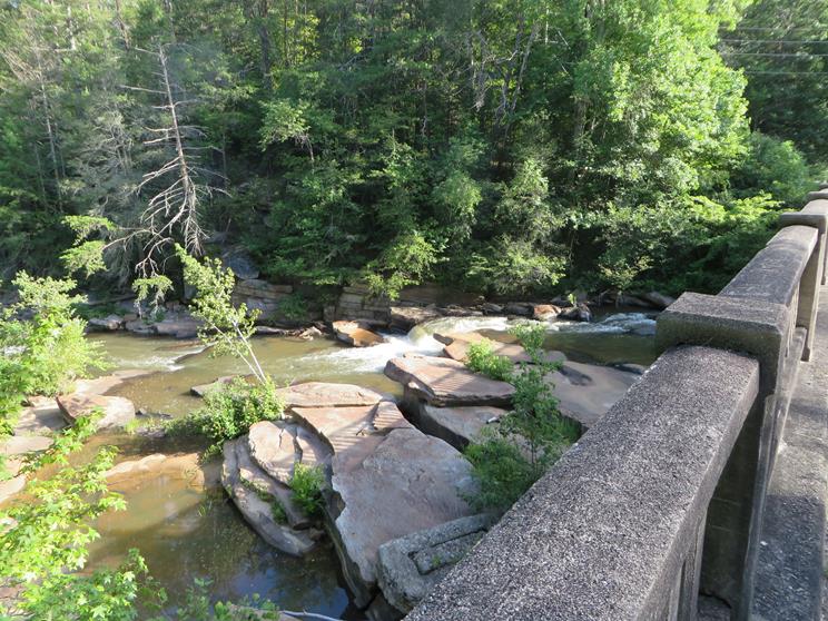 Crossing the bridge across the Tallulah River where it empties into the lake.