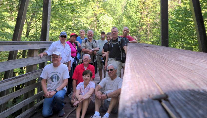 The OFHC gang for today's hike. (l-r kneeling) Tony Presley, Joe Collins, Jenny Bell and Bill Hunt. (l-r standing) Vic Robson, Kanchan Garg, John Bellamy, Ronnie Johns, John Anderson, Deena Johns, Stephen Gales and Mike Bell.