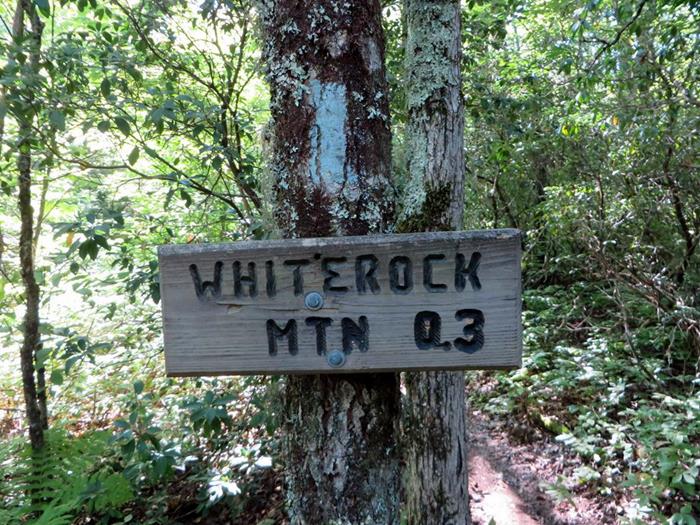 This is the marker for the side trail up to Whiterock Mountain look-off.