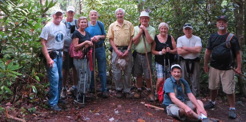 The OFHC gang for today's hike. (l-r) Tony Presley, Jim Driggers, Greta Driggers, John Bellamy, Dick Metzgar, Joe Collins, Jeanne O'Connor, Bruce O'Connor, Vic Robson and John Anderson. Stephen Gales in previous photo.