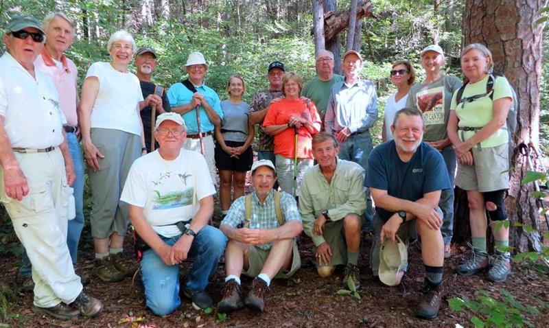 The OFHC gang for today's hike. (l-r front) Tony Presley, Brude O'Connor, Bob Browe and Bob Magee. (standing) Vic Robson, John Bellamy, June Bellamy, John Anderson, Joe Collins, Terre Pratt, Ray Clark, Ann Clark, Tim Hale, Phil Brownrigg, Greta Driggers, Suzanne Belflower and Angela Evans.