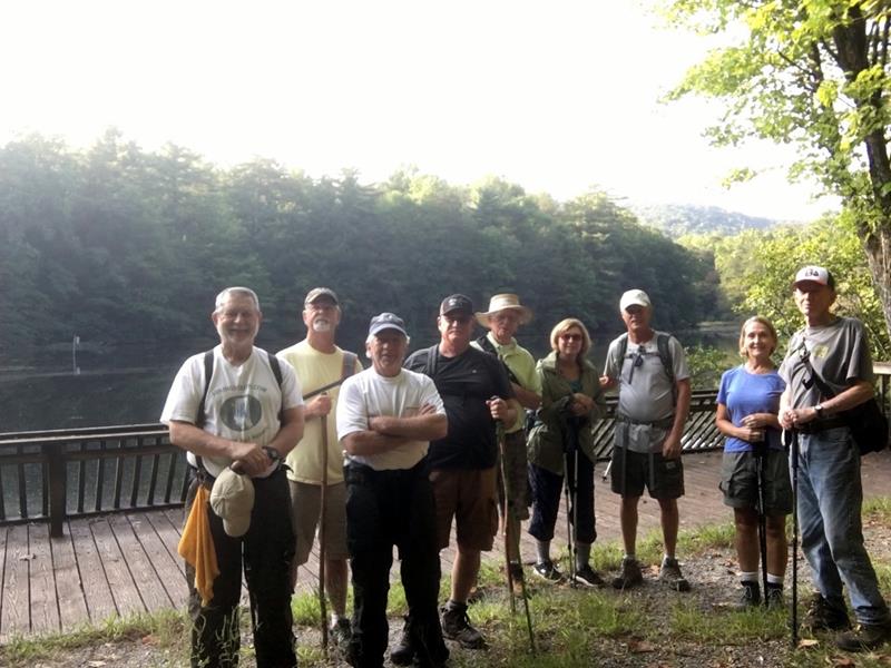 The OFHC gang for today's hike. (l-r) Bob Magee, John Anderson, Vic Robson, Ray Clark, Joe Collins, Greta Driggers, Jim Driggers, Terre Pratt and Phil Brownrigg.