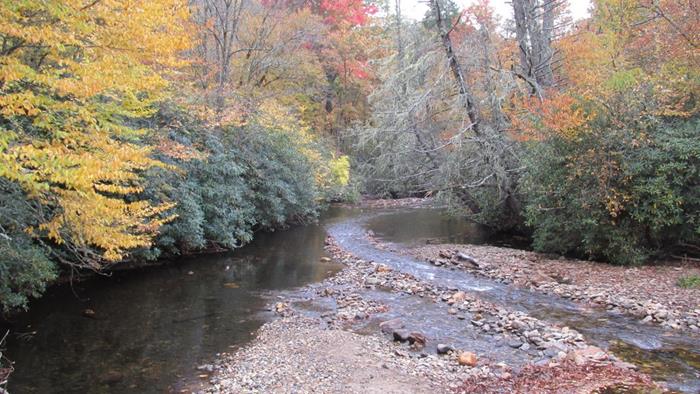 Crossing the bridge, we see the headwaters of the Nantahala River.