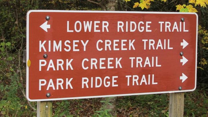 Just across the bridge you will come to this trail sign.