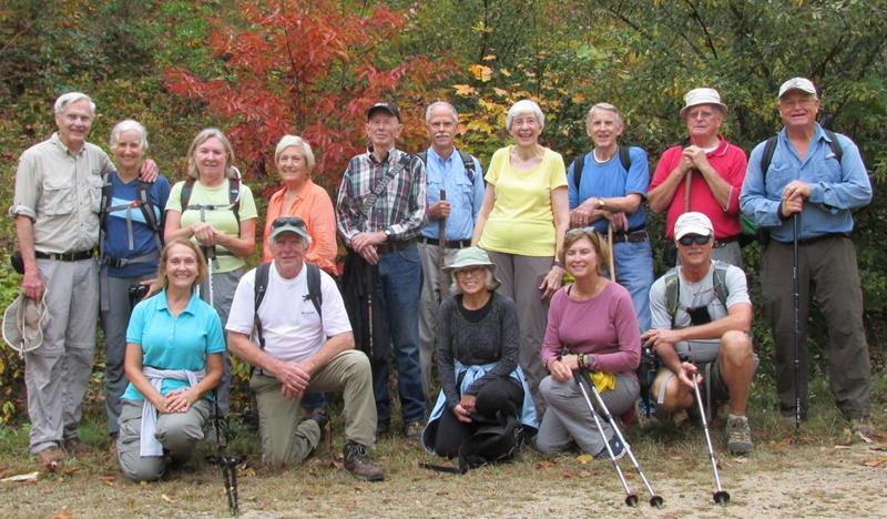 The OFHC gang for today's hike. (l-r front) Terre Pratt, Vic Robson, Pam Euliss, Greta Driggers and Jim Driggers (l-r back) Dick Metzgar, Suzanne Belflower, Angela Evans, Jeanne O'Connor, Phil Brownrigg, Mike Bell, June Bellamy, John Bellamy, Joe Collins and Clark Adams.