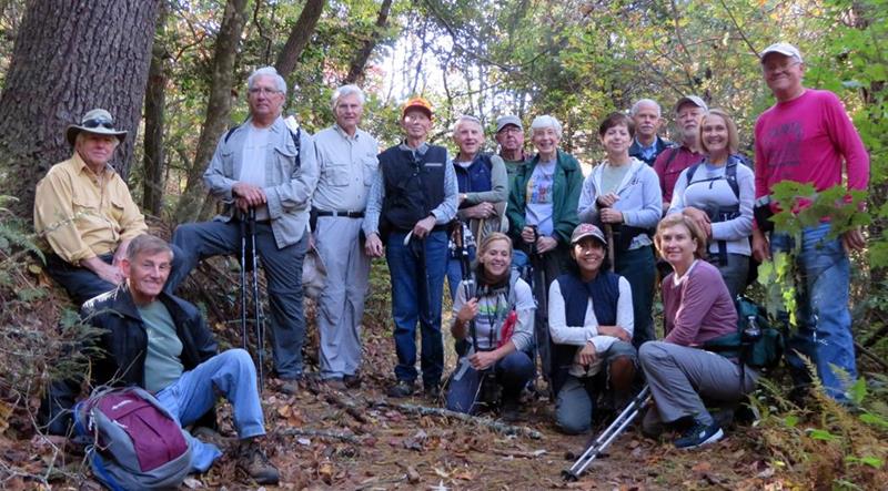 The OFHC gang for today's hike. (l-r front) Bob Browe, Jo Lusher, Astrid Colorado and Greta Driggers. (l-r back) Vic Robson, Bill Hunt, Dick Metzgar, Phil Brownrigg, John Bellamy, Tim Hale, June Bellamy, Jenny Bell, Mike Bell, Bob Magee, Terre Pratt and Tony Presley.