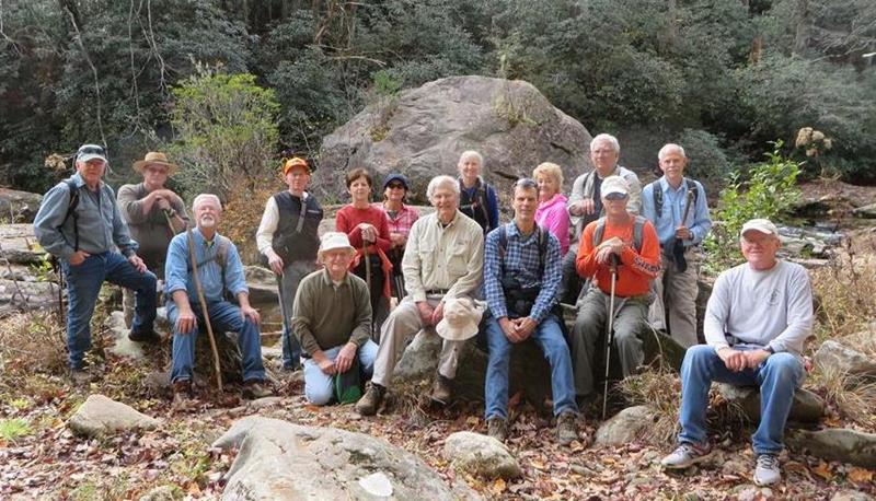 The OFHC gang for today's hike. (l-r front) Vic Robson, Ray Clark, John Anderson, Phil Brownrigg, Joe Collins, Jenny Bell, Greta Driggers, Dick Metzgar, Suzanne Belflower, Gerald Richardson, Beth McDonald, Bill Hunt, Jim Driggers, Mike Bell and Tony Presley.