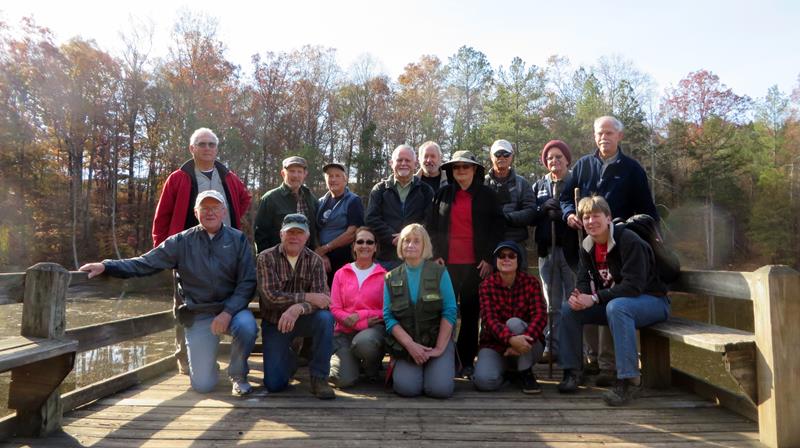 The OFHC gang for today's hike. (l-r front) Tony Presley, Vic Robson, Terre Pratt, Sandy Robson, Greta Driggers and Kim Johnson. (left to right back) Bill Hunt, Bruce O'Connor, Jeanne O'Connor, Ronnie Johns, Bill Peay, Deena Johns, Jim Driggers, Joe Collins and Mike Bell.