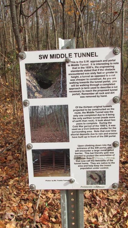 The planned railroad had many tunnels. This old tunnel has a gate to block human entry in order to protect the fragile bat habitat.