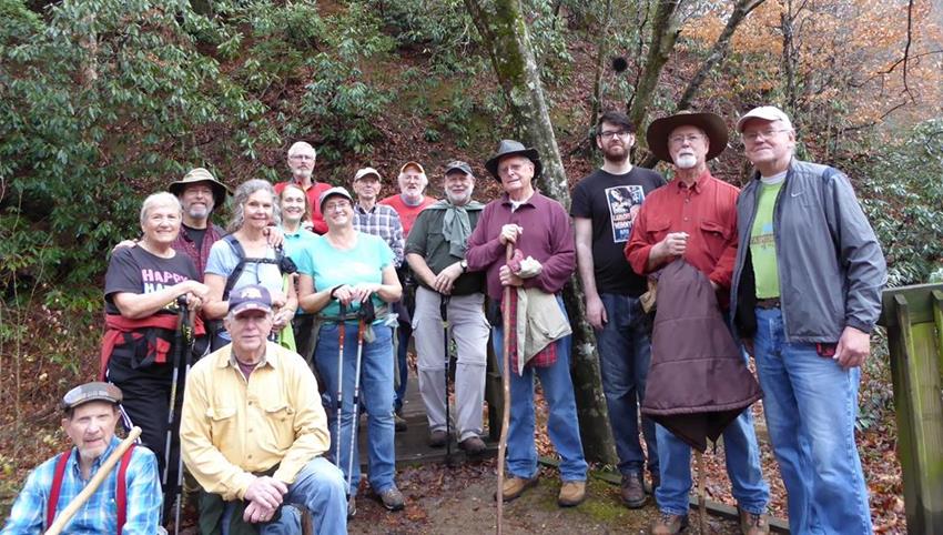 The OFHC gang for today's hike. (l-r) Bruce O'Connor, Vic Robson, Jeanne O'Connor, Jack Wintle, Carole Wintle, Terre Pratt, Dave Norton, Mary Lu Norton, Phil Brownrigg, Whitney Hutchinson, Bob Magee, Joe Collins, John Anderson Jr., John Anderson and Tony Presley.