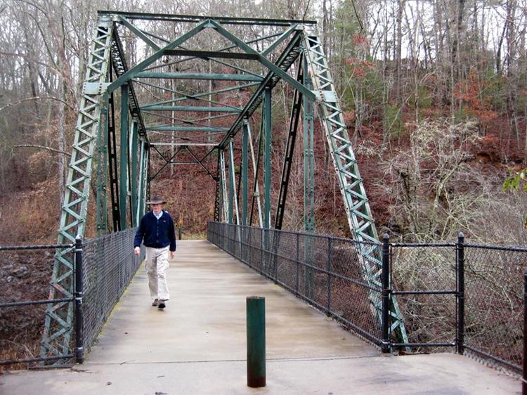 Crossing the river on Nickajack Bridge which was relocated here from the Cullasaja Community.