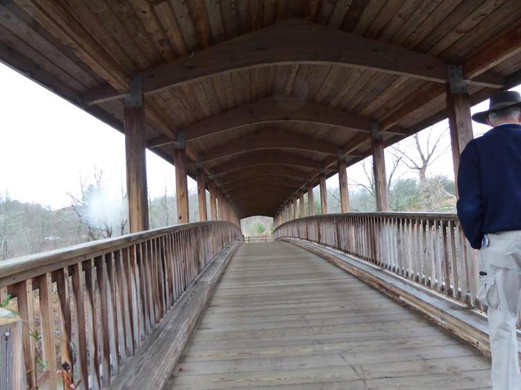 The Nonah Bridge is beautifully constructed of laminated wood beams.