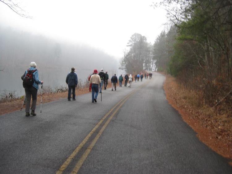 We exit the woods and have a quarter mile walk along the park road.