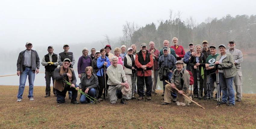 The OFHC gang for today's hike. (l-r front kneeling)Ray Clark, Ann Clark, Dick Metzgar and Bruce O'Connor. (l-r back) Tony Presley, Bill Hunt, Phil Brownrigg, Linda Schultz, Billy Chism, Terre Pratt, Jenny Bell, Joe Collins, Beth McDonald, June Bellamy, Deena Johns, John Bellamy, Ronnie Johns, Tim Hale, Vic Robson, Mike Bell, Dave Norton, John Anderson, Carole Wintle, Jack Wintle, Jeanne O'Connor, Mary Lu Norton and Bob Magee. .